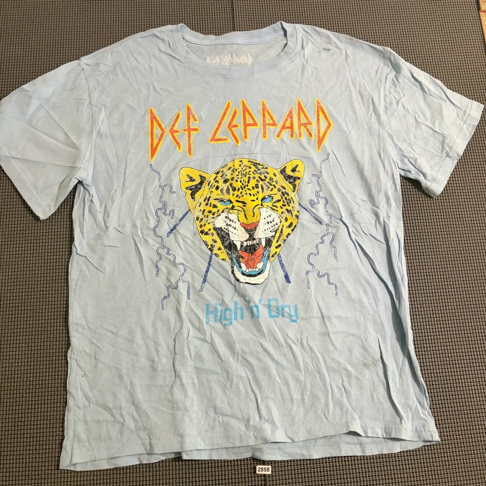 Def Leppard High 'n' Dry Graphic T-Shirt Light Blue Mens Size XL